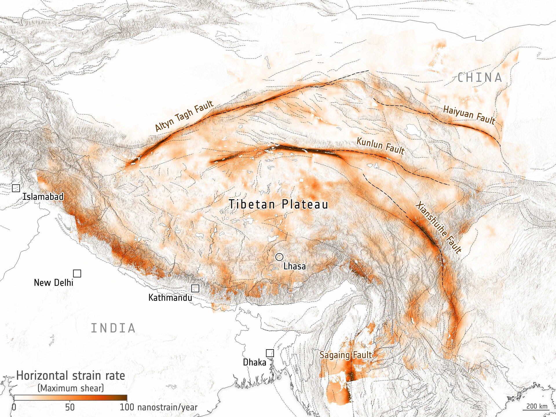 Tibetan Plateau horizonal strain rate