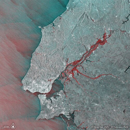 Flooding around the Tejo River, Portugal, by Sentinel-1