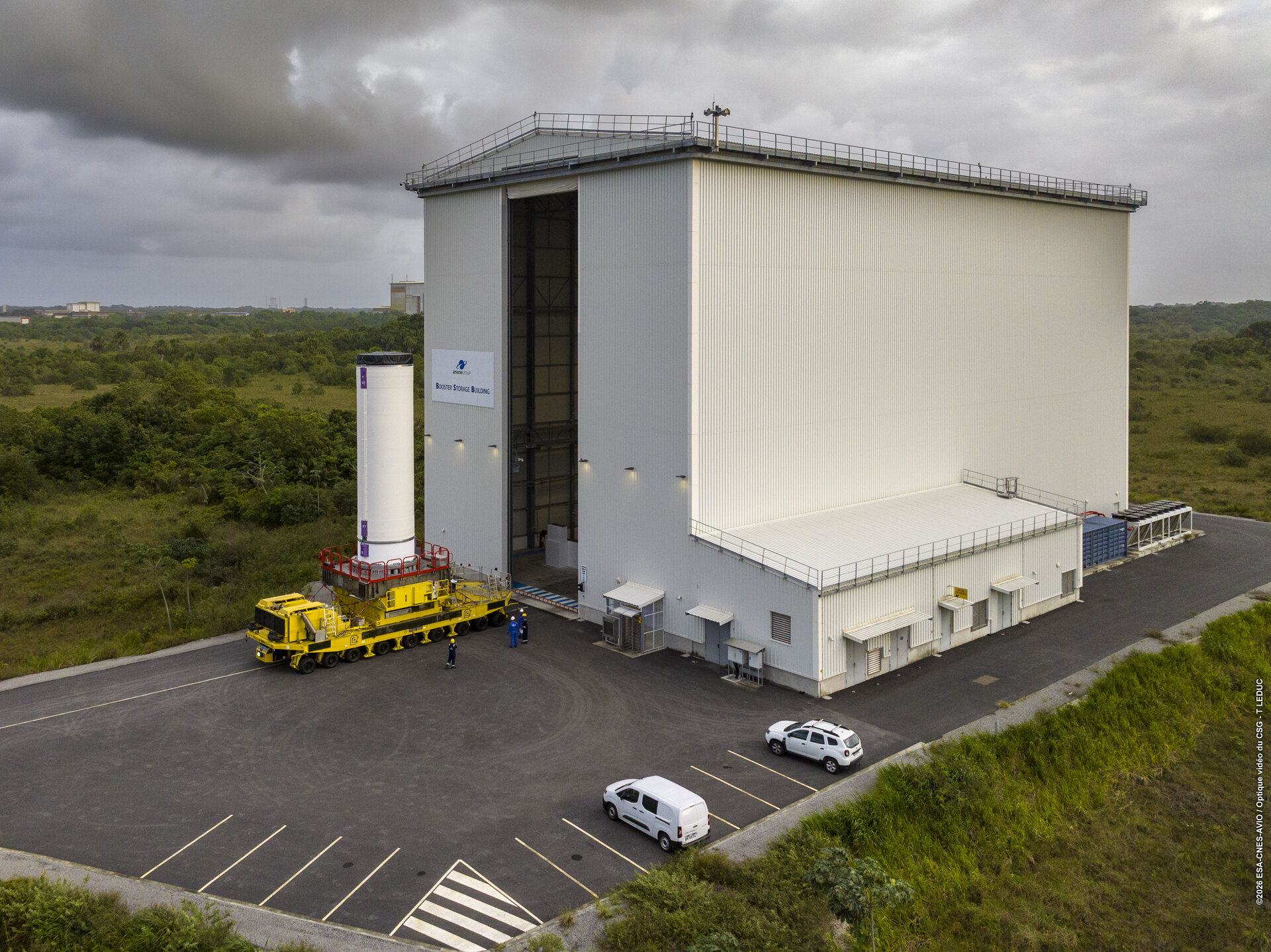 Smile: aerial view of a booster leaving storage