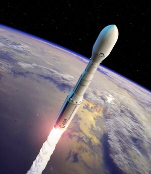 Vega-C over Earth with Avio logo (artist impression)